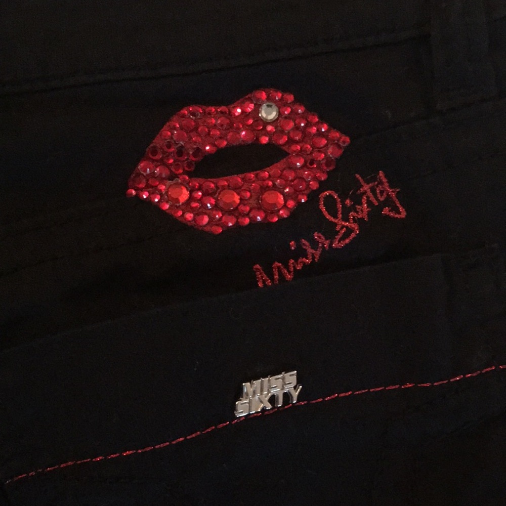 Miss Sixty black jeans with blinged out lips RARE